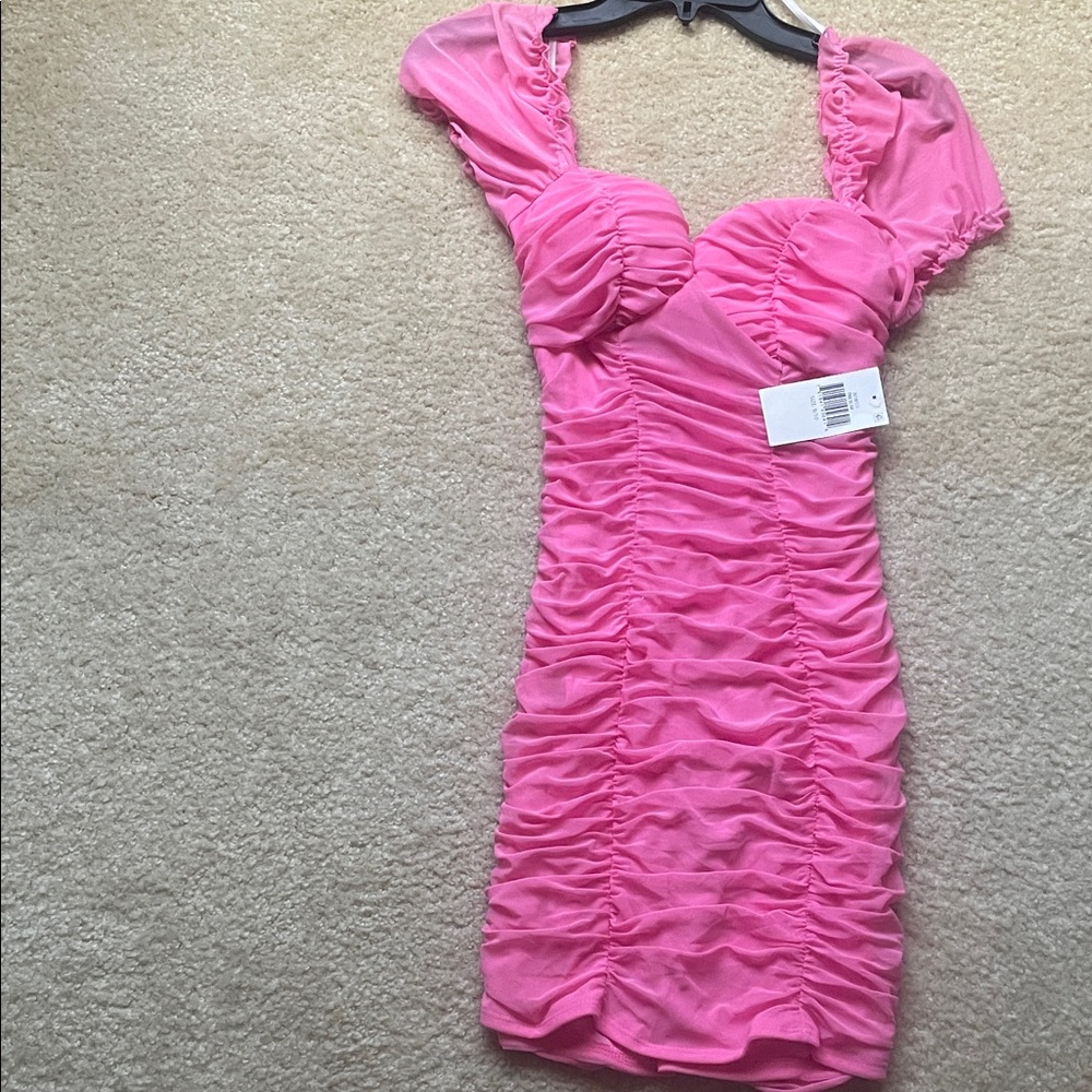 B Darlin Vibrant Pink Ruched Mini Dress